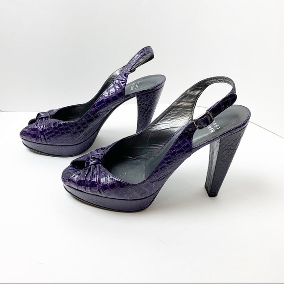 Stuart Weitzman Purple Peep Toe Slingback Heels - Picture 4 of 7